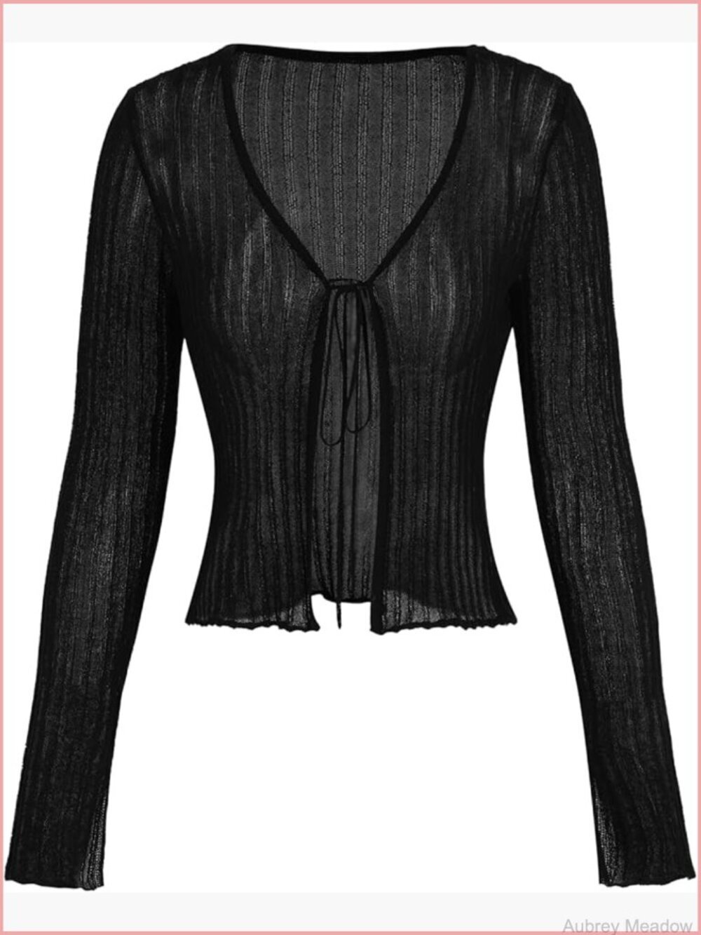 Trendy V-Neck Tie Front Lightweight Ribbed Knit Cardigan Shrug